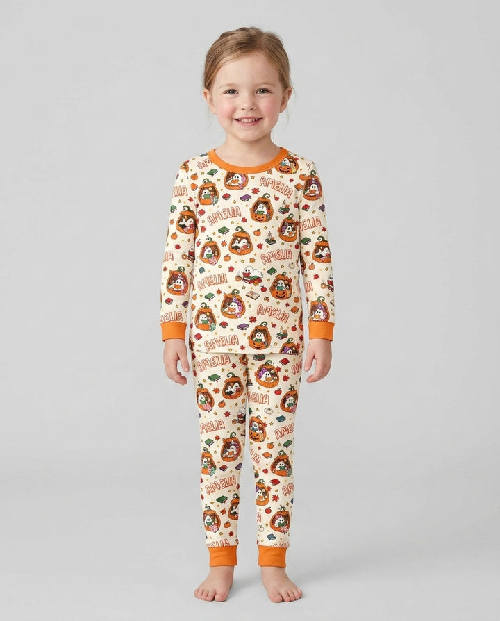 Bookish Ghost Halloween Custom Name Bamboo Two Piece Long Sleeve Pajama Set