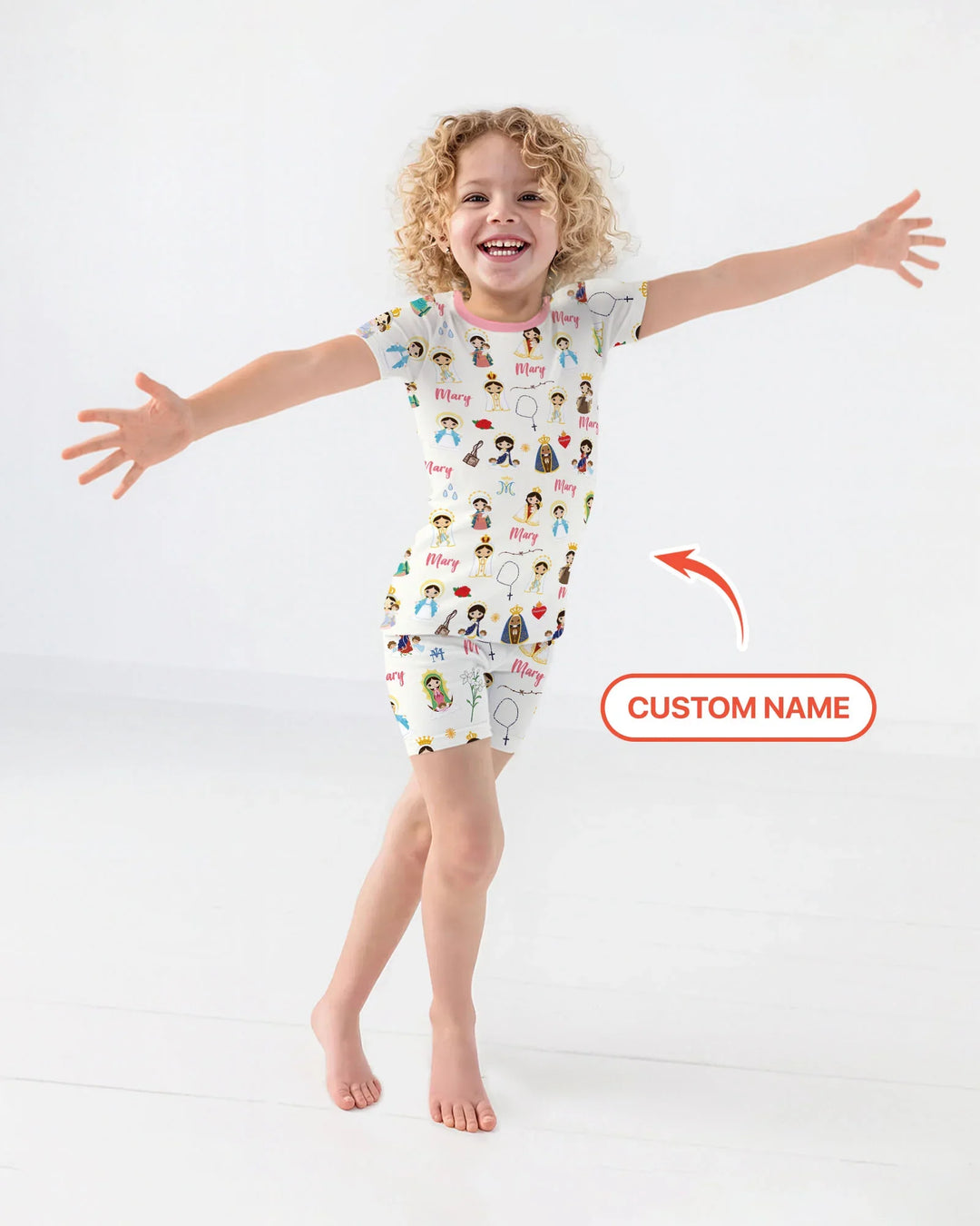 Custom Name Mother Mary Bamboo Two Piece Short Sleeve Shorts Pajama Set