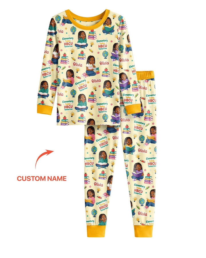 Custom Name Elementary Today HBCU Tomorrow Bamboo Two Piece Long Sleeve Pajama Set