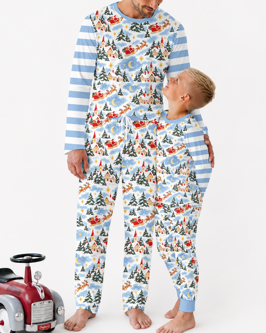 Whimsical Santa's Winter Village Bamboo Men's Pajama Set