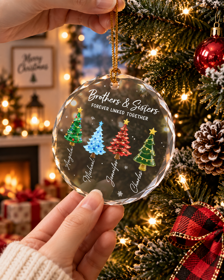 Merry Sibling Trees Glass Ornament