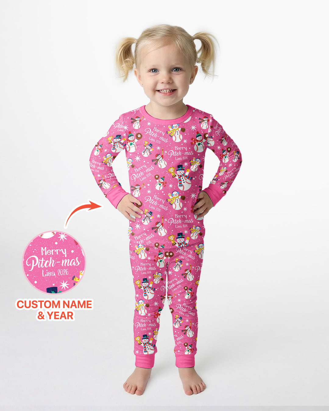 Custom Baseball Christmas Bamboo Two Piece Long Sleeve Pajama Set
