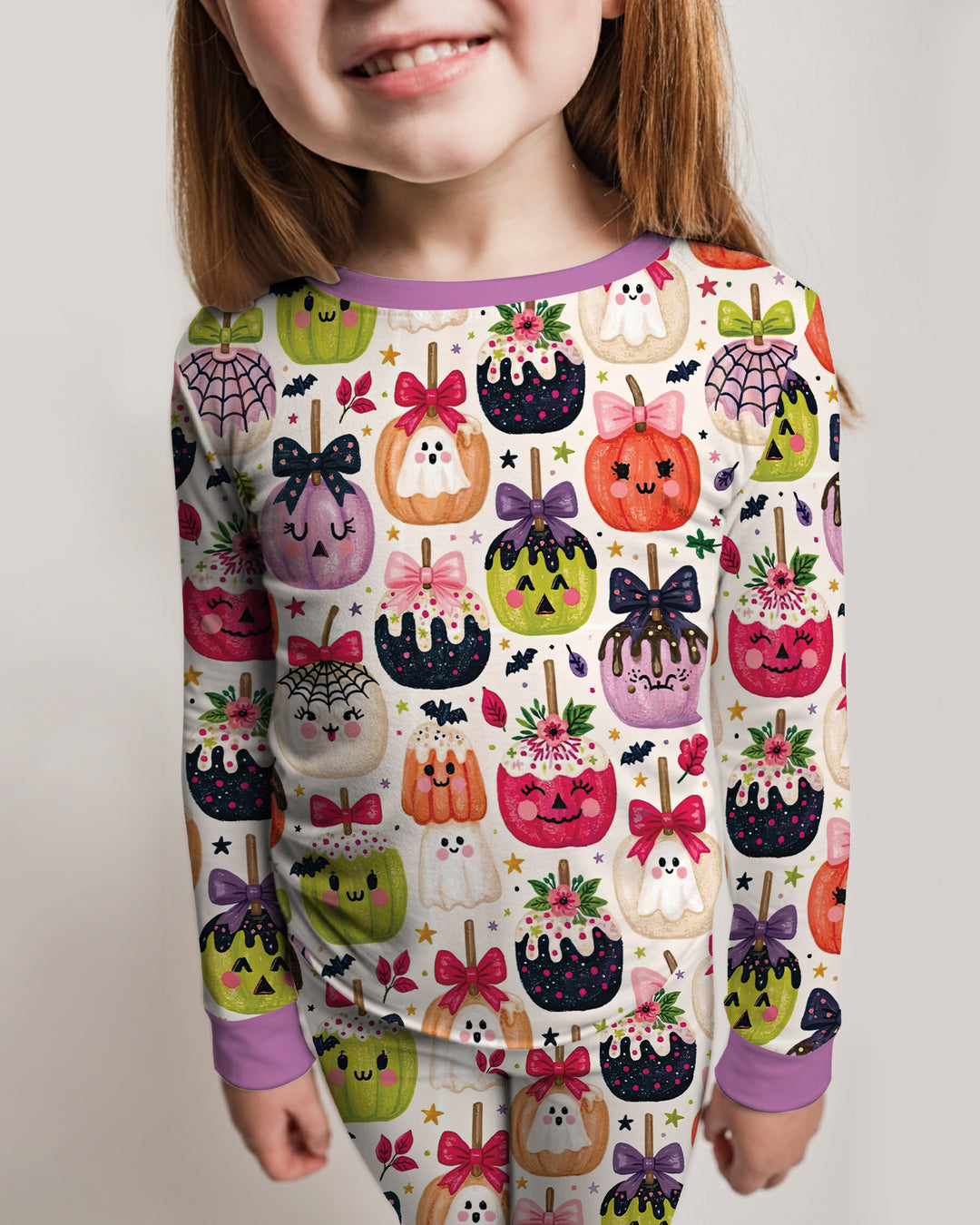 Cute Halloween Candy Apples Bamboo Two Piece Long Sleeve Pajama Set