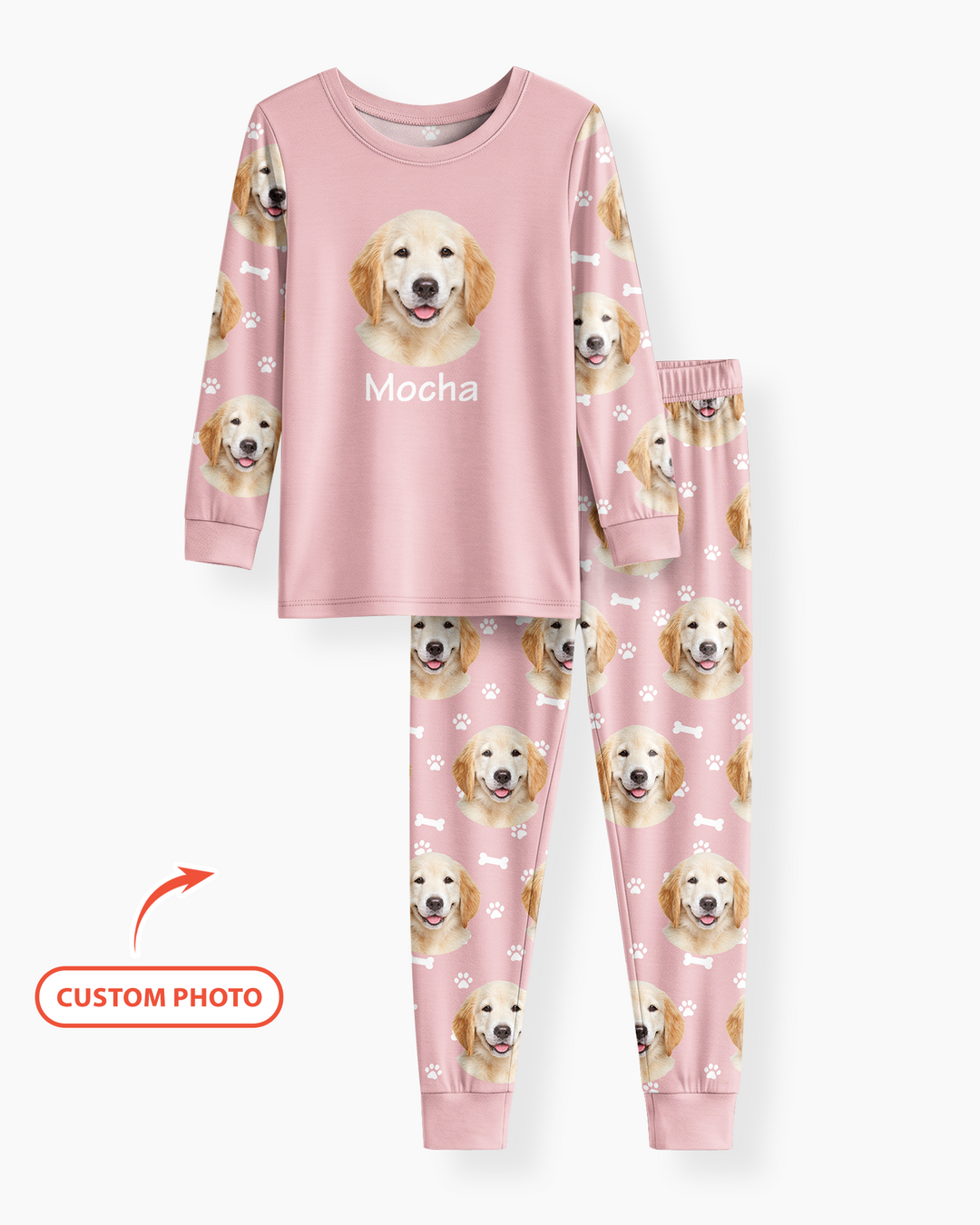 Custom Photo Pet Faces Pajamas Bamboo Two Piece Long Sleeve Pajama Set