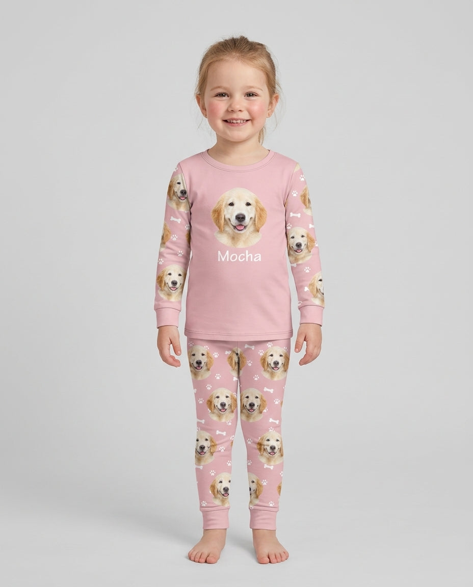 Custom Photo Pet Faces Pajamas Bamboo Two Piece Long Sleeve Pajama Set