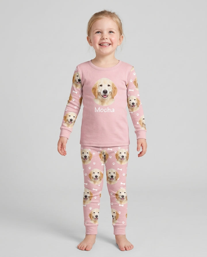 Custom Photo Pet Faces Pajamas Bamboo Two Piece Long Sleeve Pajama Set
