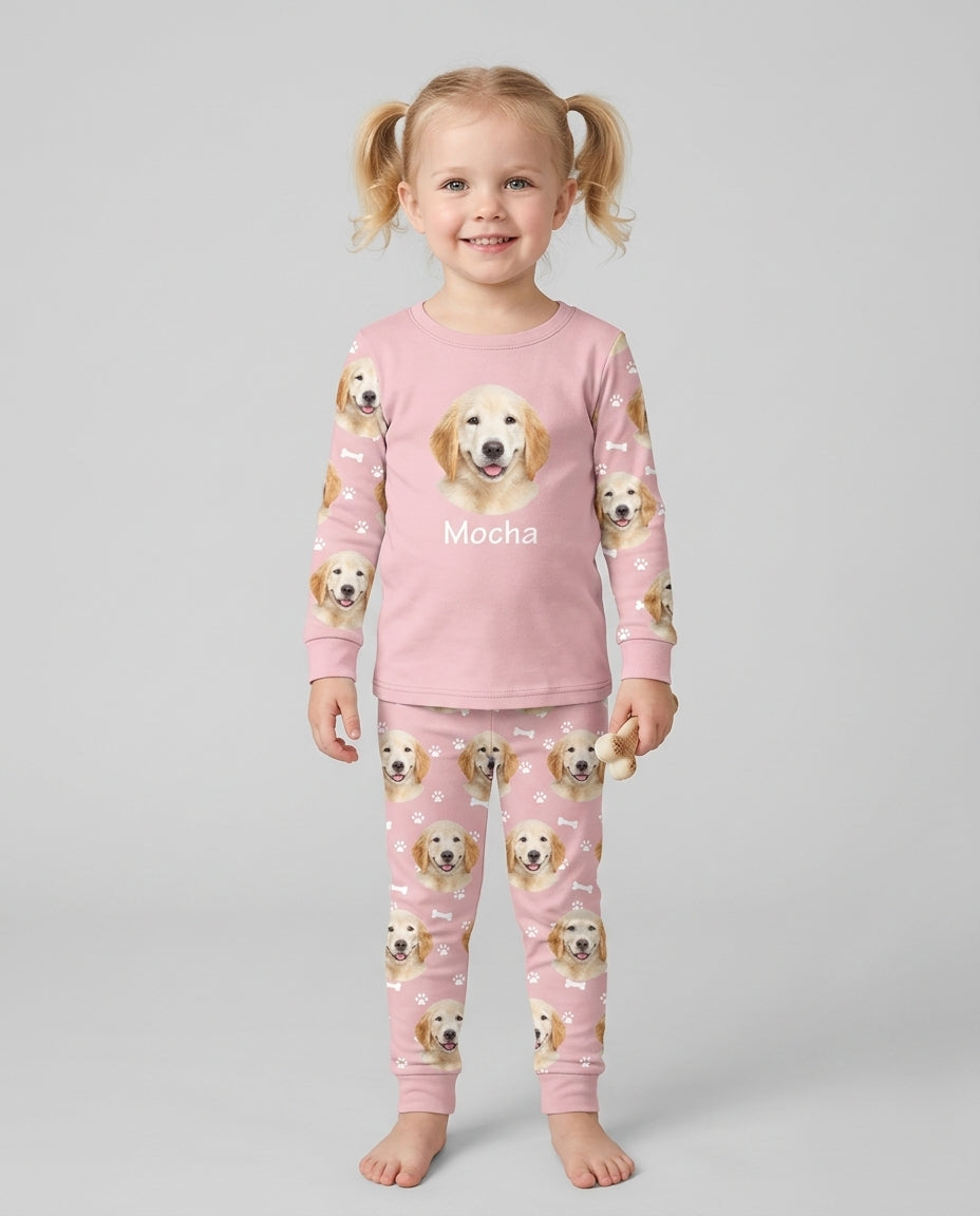 Custom Photo Pet Faces Pajamas Bamboo Two Piece Long Sleeve Pajama Set