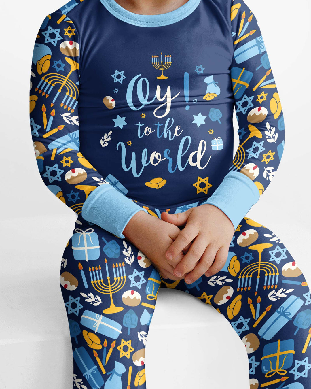 Oy to the World Hanukkah Bamboo Two Piece Long Sleeve Pajama Set