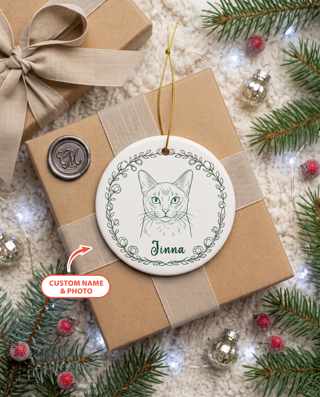 Custom Pet Photo Chinoiserie Ceramic Ornament