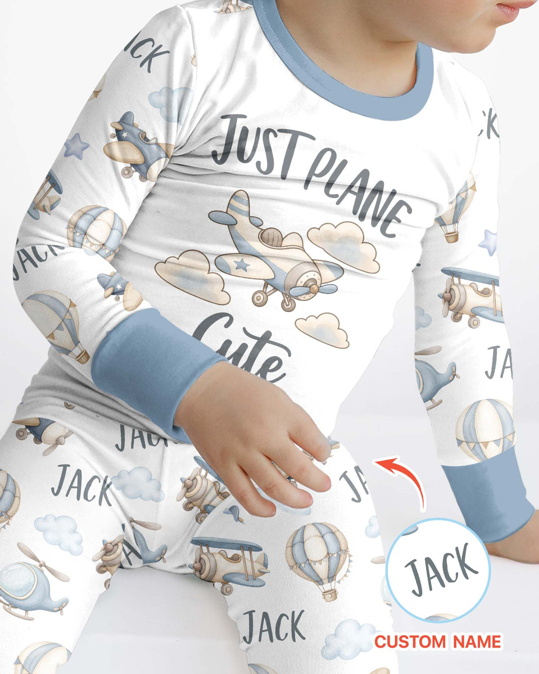 Custom Name Just Plane Cute Bamboo Two Piece Long Sleeve Pajama Set