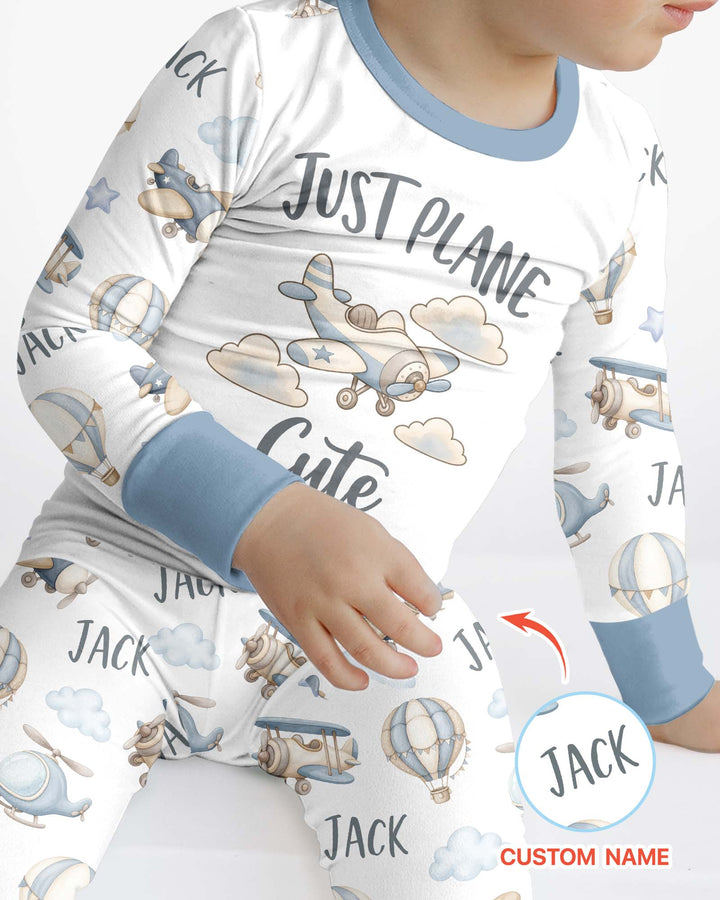 Custom Name Just Plane Cute Bamboo Two Piece Long Sleeve Pajama Set