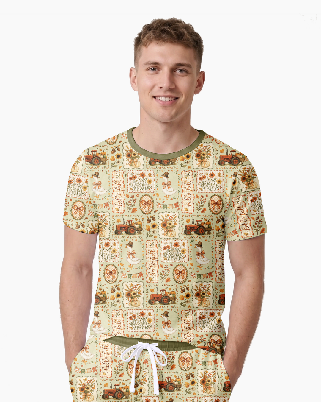 Farmhouse Fall Goose Family Matching Bamboo Men Short Sleeve Short Pajama Set