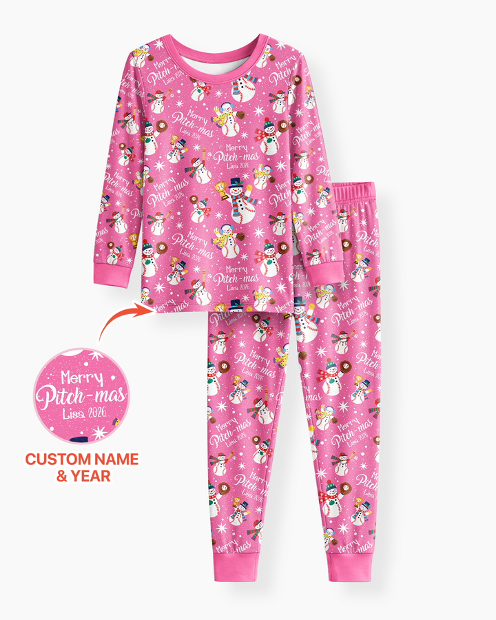 Custom Baseball Christmas Bamboo Two Piece Long Sleeve Pajama Set
