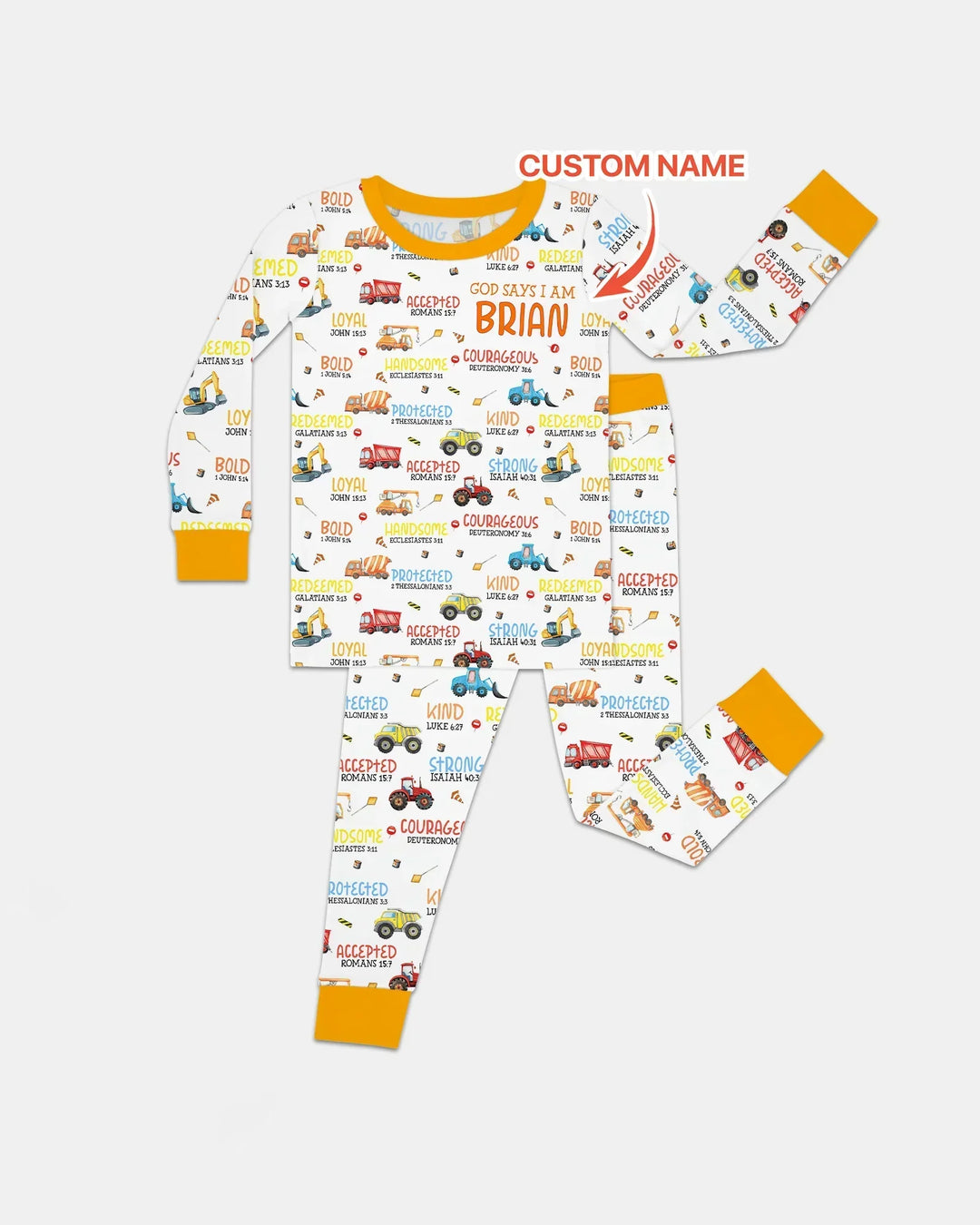 Personalized God Says I Am Little Builder Bamboo Two Piece Long Sleeve Pajama Set