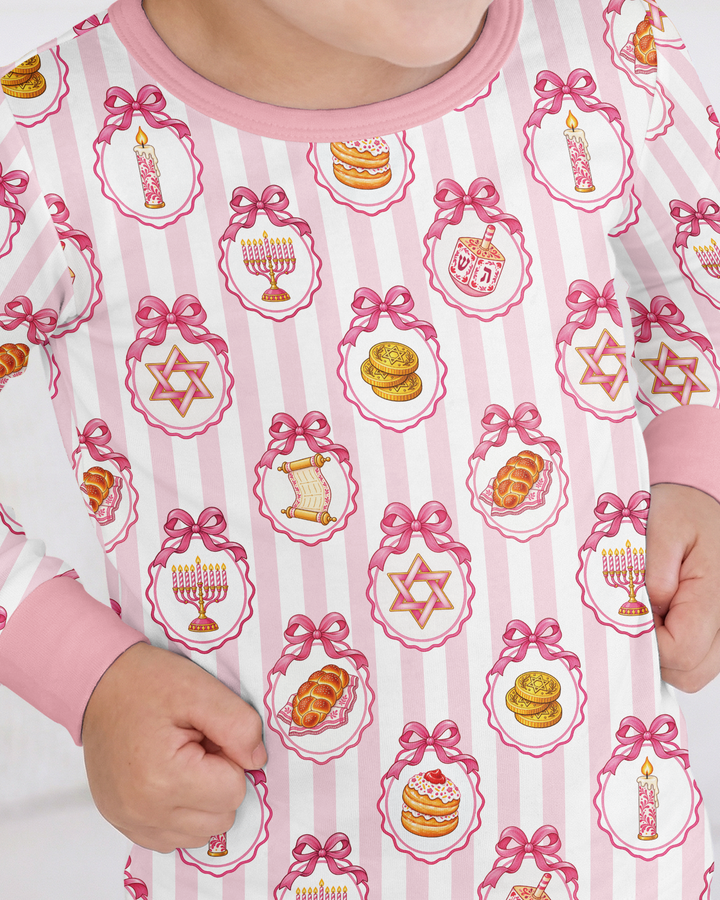 Hanukkah Bows & Blessings Mommy & Me Matching Bamboo Two Piece Long Sleeve Pajama Set