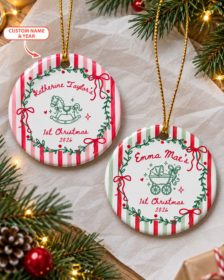 Whimsical First Christmas Ceramic Ornament