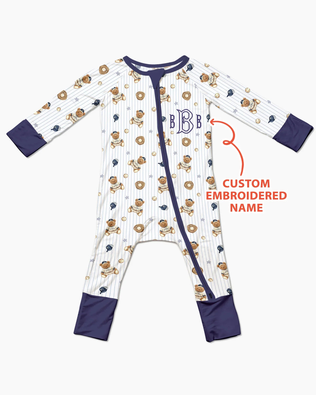 Personalized Embroidered Teddy Bear Baseball Baby Bamboo Convertible Zippy