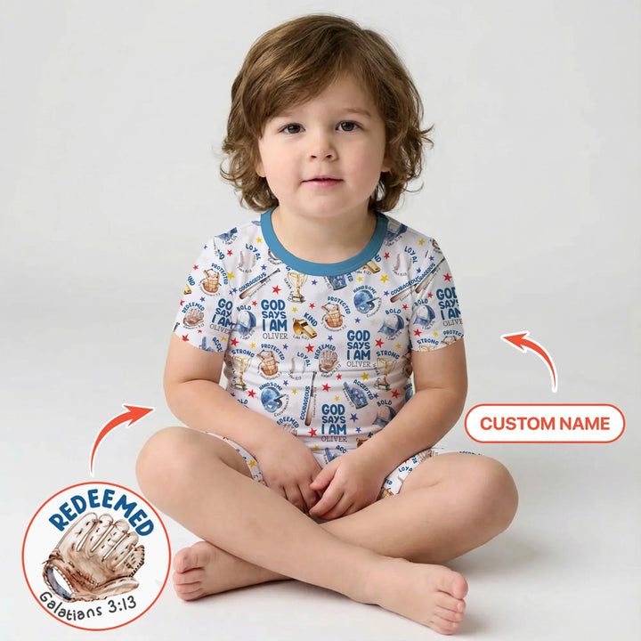 Baseball God Says I Am Custom Name Bamboo Two Piece Short Sleeve Shorts Pajama Set