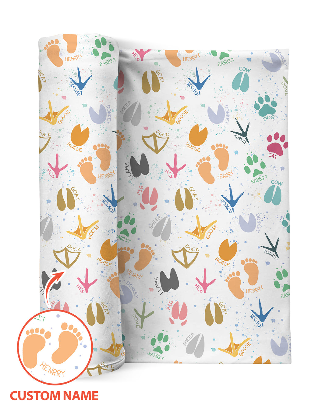 Cute Farm Animal Tracks Custom Name swaddle blanket