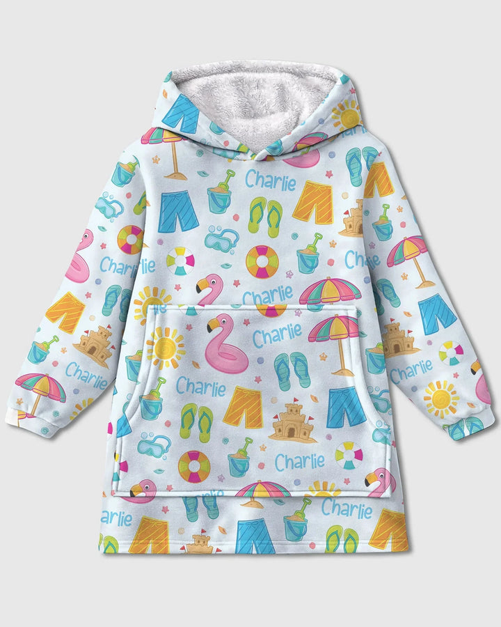 Custom Name Summer is Fun Bamboo Blanket Hoodie