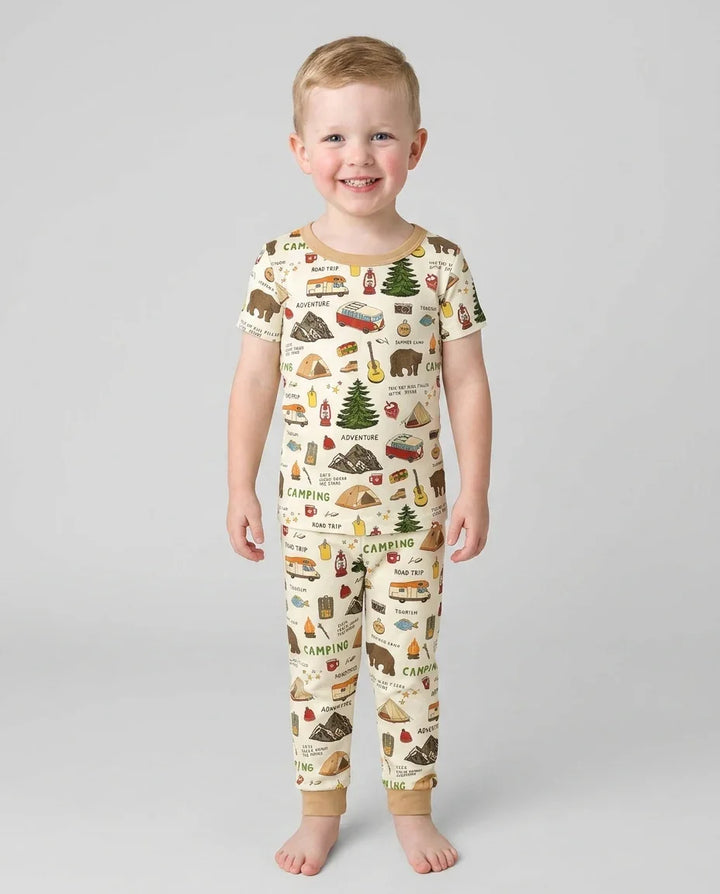 Outdoor Camping Adventure Family Matching Bamboo Two Piece Short Sleeve Pajama Set