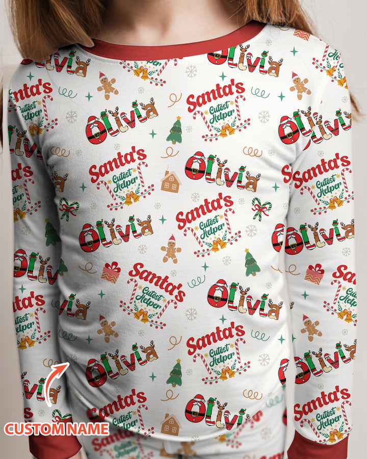 Personalized Santa's Little Helper Bamboo Two Piece Long Sleeve Pajama Set