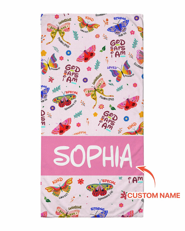 Custom Name God Says I Am Butterfly Beach Towel