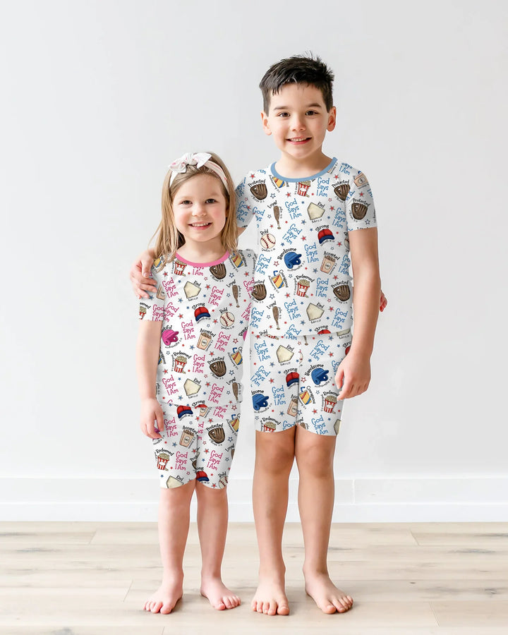 Christian Baseball Bamboo Two Piece Short Sleeve Shorts Pajama Set