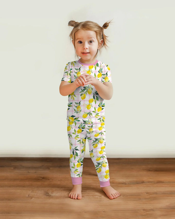 Mediterranean Lemons Family Matching Bamboo Two Piece Short Sleeve Pajama Set