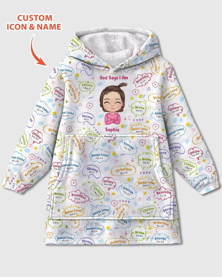 Personalized God Says I Am- Baby Girl Bamboo Blanket Hoodie