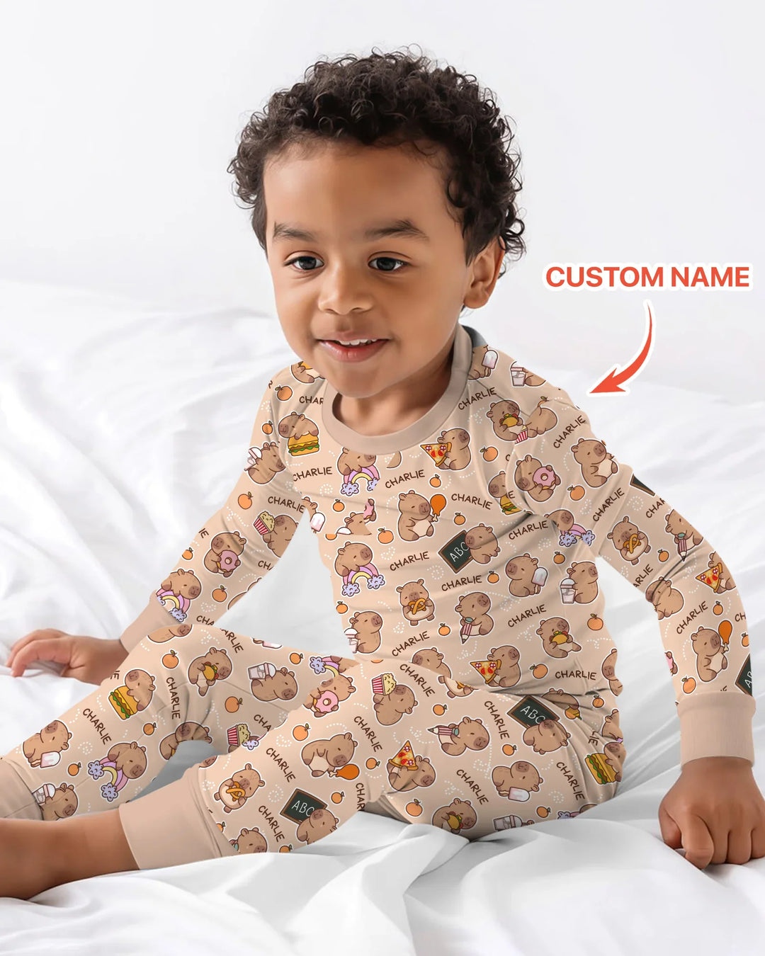 Custom Name Cute Capybara Bamboo Two Piece Long Sleeve Pajama Set