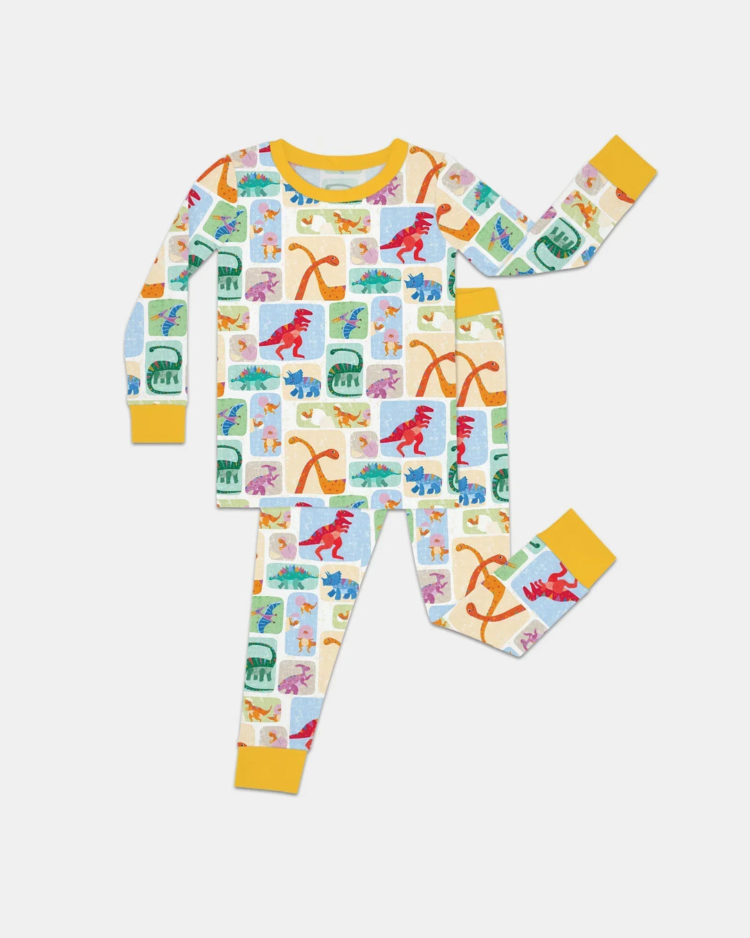 Rainbow Dino Friends Family Matching Bamboo Two Piece Long Sleeve Pajama Set