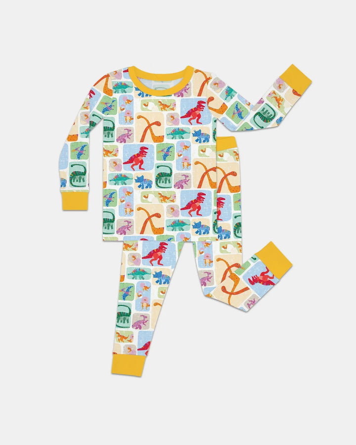 Rainbow Dino Friends Family Matching Bamboo Two Piece Long Sleeve Pajama Set