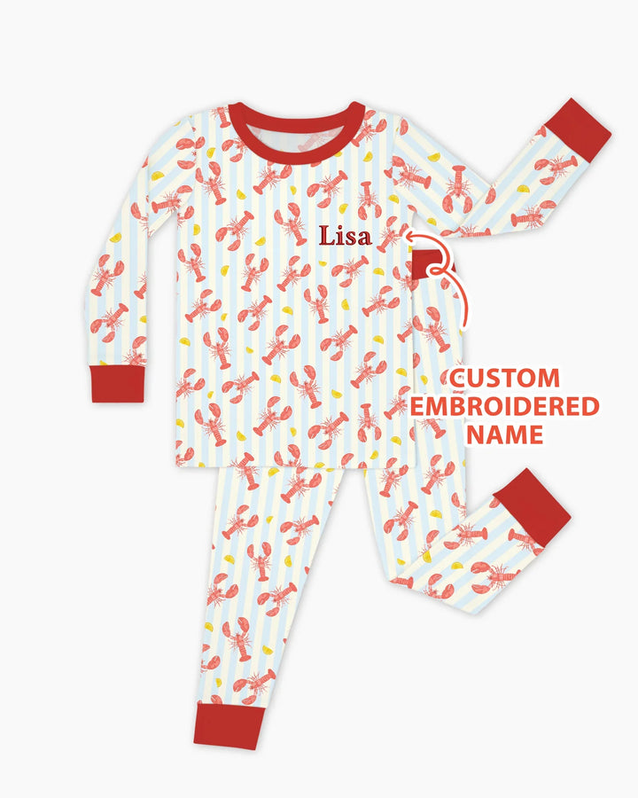 Personalized Embroidered Crawfish Summer Baby Bamboo Two Piece Long Sleeve Pajama Set