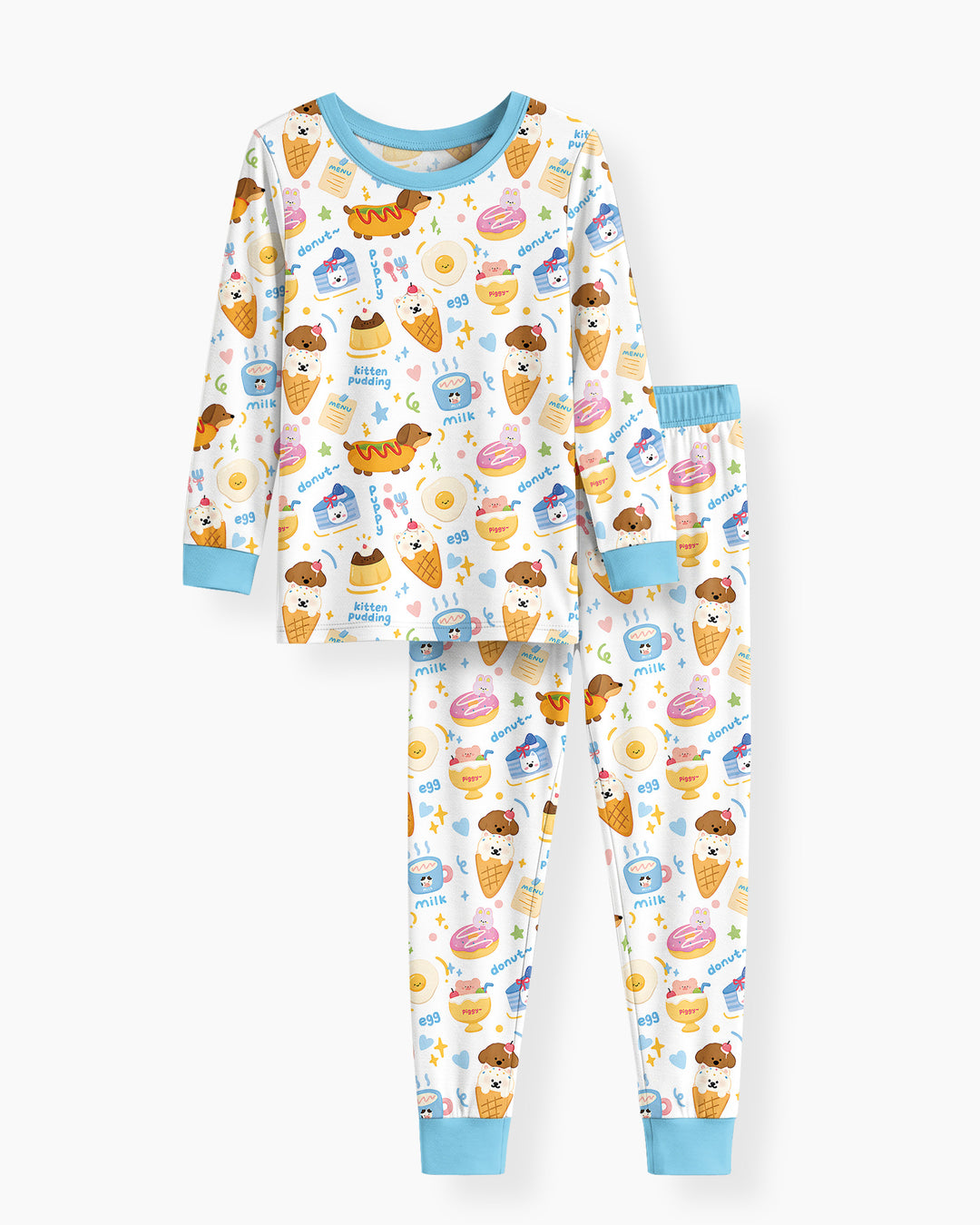 Cute Snack And Puppy Bamboo Two Piece Long Sleeve Pajama Set