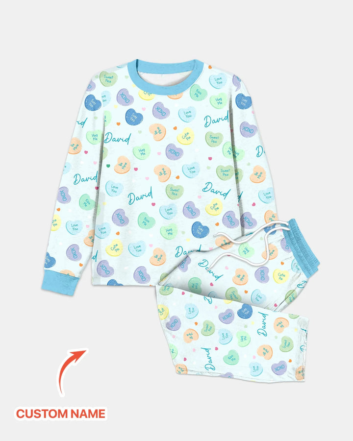 Custom Name Colorful Candy Hearts Family Matching Bamboo Men's Pajama Set