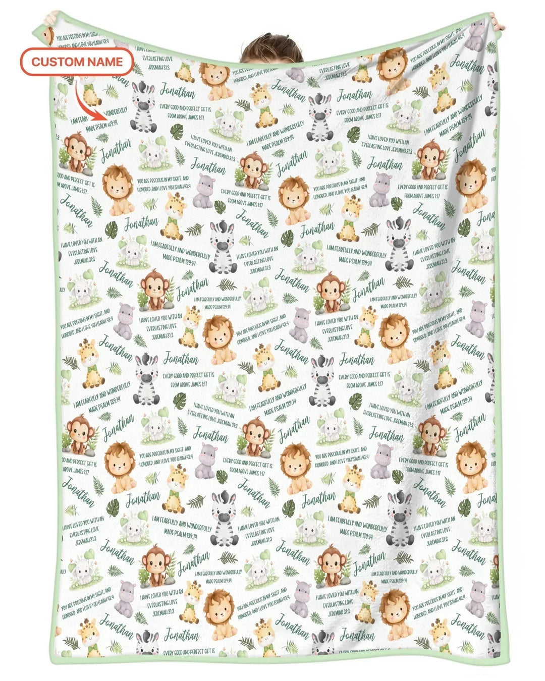 Custom Name Bible Verse Safari Animal Bamboo Blanket