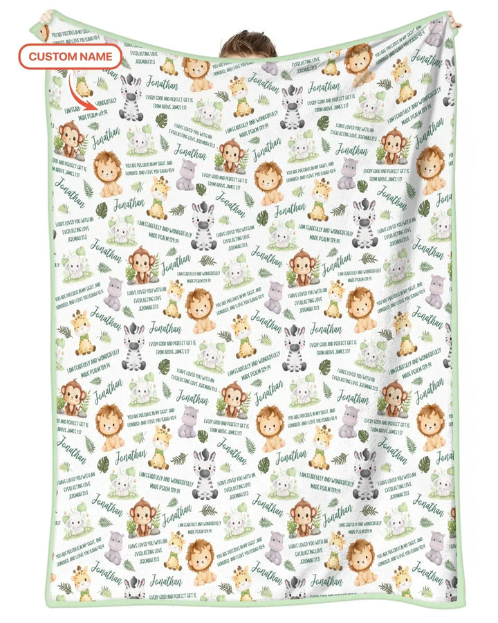 Custom Name Bible Verse Safari Animal Bamboo Blanket