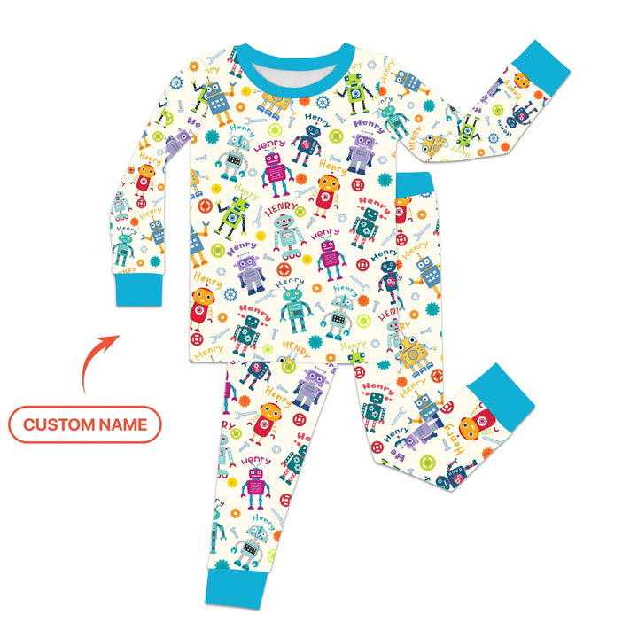 Robo Buddy Squad Custom Name Bamboo Two Piece Long Sleeve Pajama Set