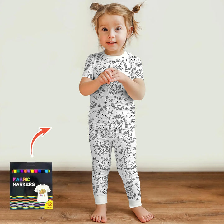 All Colorable Fruit of the Spirit Bamboo Two Piece Short Sleeve Pajama Set