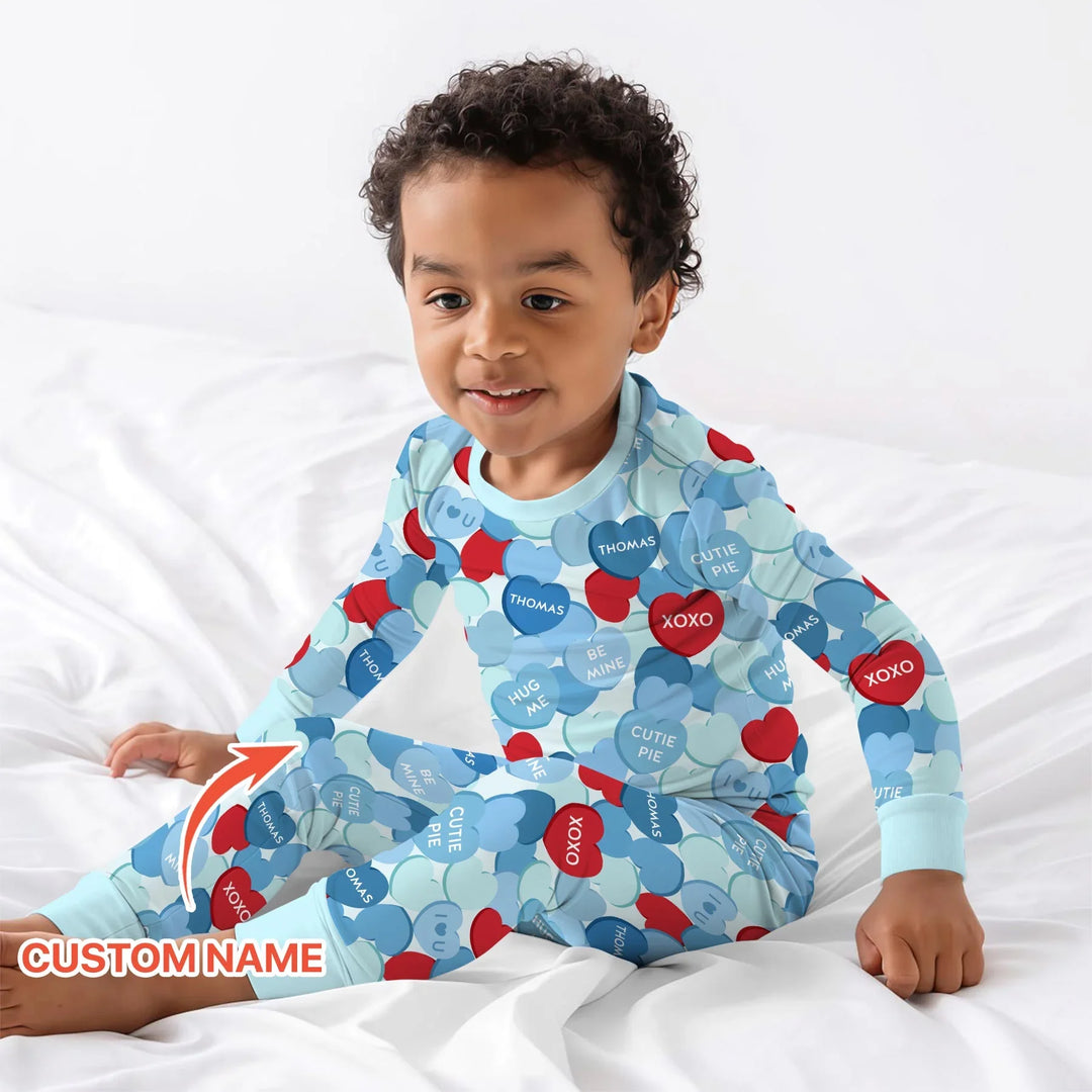 Valentine Candy Crush Family Matching Bamboo Two Piece Long Sleeve Pajama Set