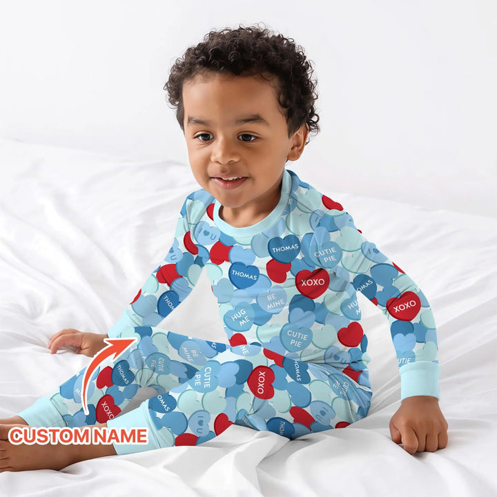 Valentine Candy Crush Family Matching Bamboo Two Piece Long Sleeve Pajama Set