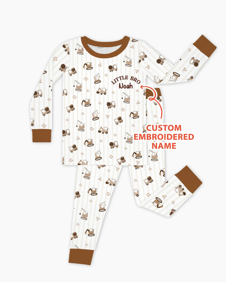 Custom Embroidered Name Constructor Little Bro Bamboo Two Piece Long Sleeve Pajama Set