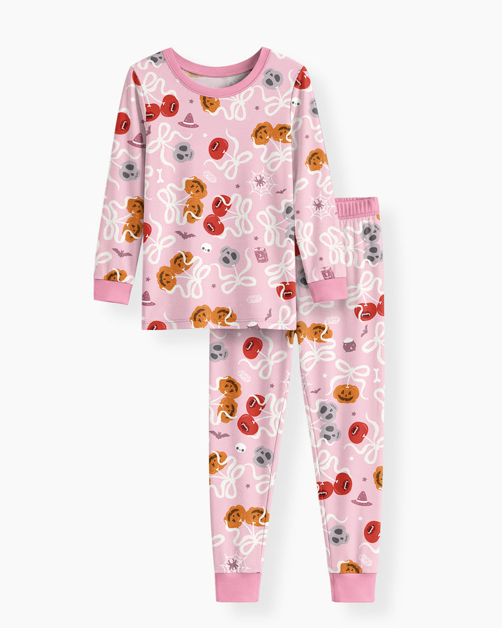 Spooky Halloween Cherry Matching Bamboo Two Piece Long Sleeve Pajama Set