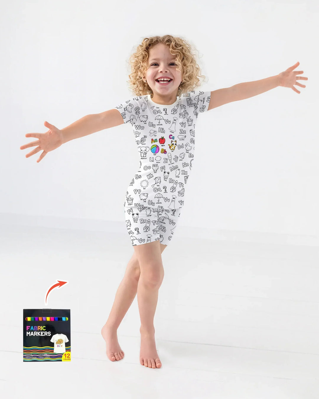 All Colorable Alphabet Bamboo Two Piece Short Sleeve Shorts Pajama Set