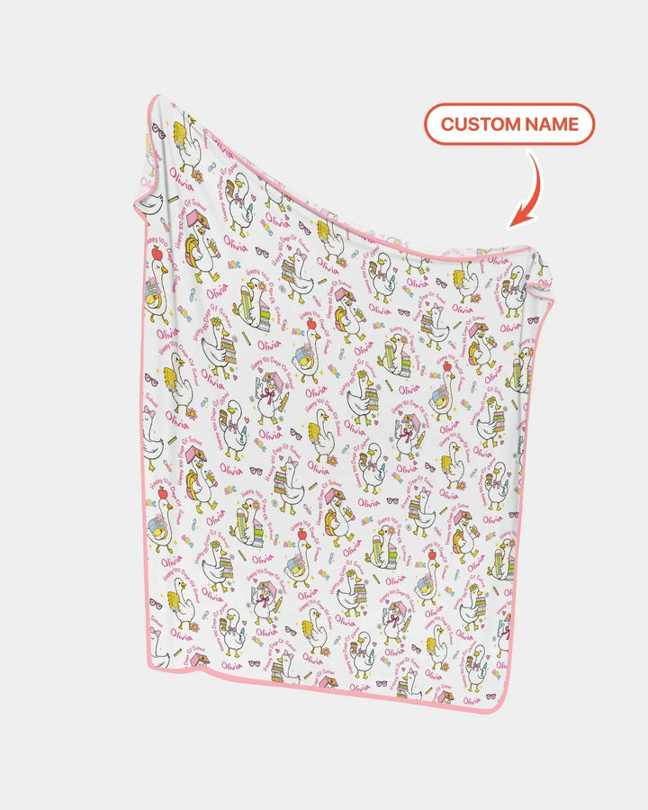 Custom Name Goose Happy 100 Days Of School Bamboo Blanket