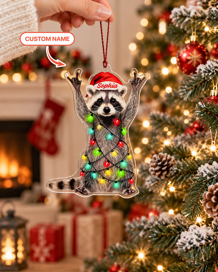 Tangled Raccoon Christmas Acrylic Ornament