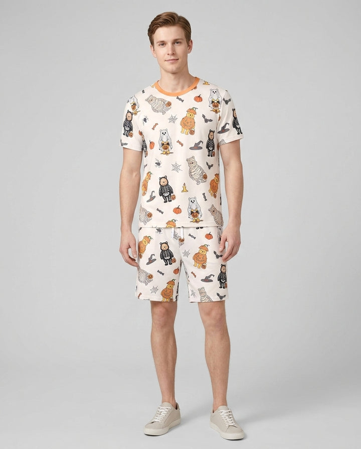 Retro Trick Or Treat Bamboo Men Short Sleeve Short Pajama Set