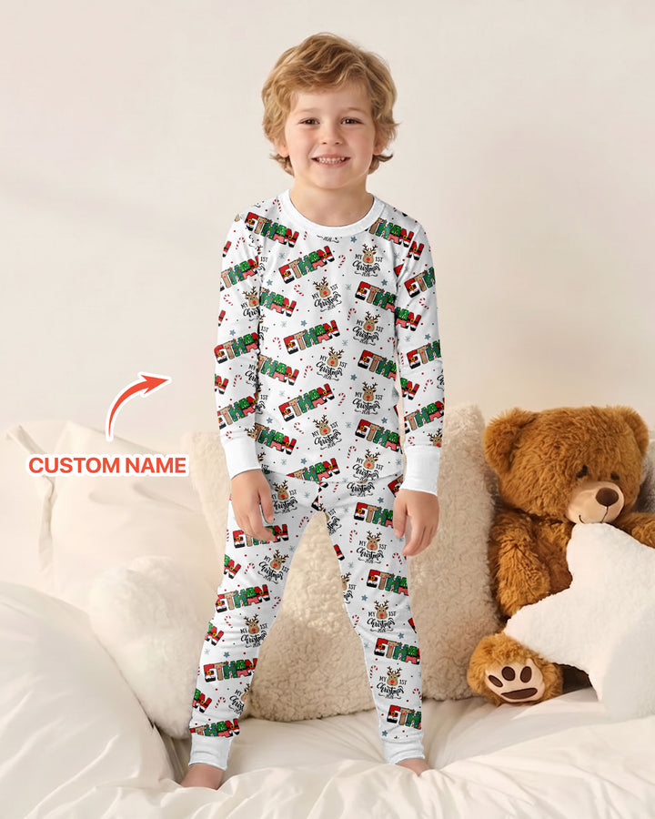 Custom Name My First Christmas 2026 Bamboo Two Piece Long Sleeve Pajama Set (G)