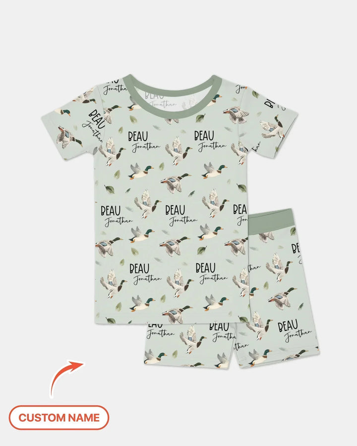 Custom Name Mallard Duck Bamboo Two Piece Short Sleeve Shorts Pajama Set